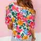 Floral Print Ruffle Trim Puff Sleeve Shirt