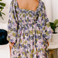 Floral Smocked Bust Square Neck Ruffled Dress