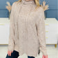 Drawstring Cowl High Neck Long Sleeve Split Top