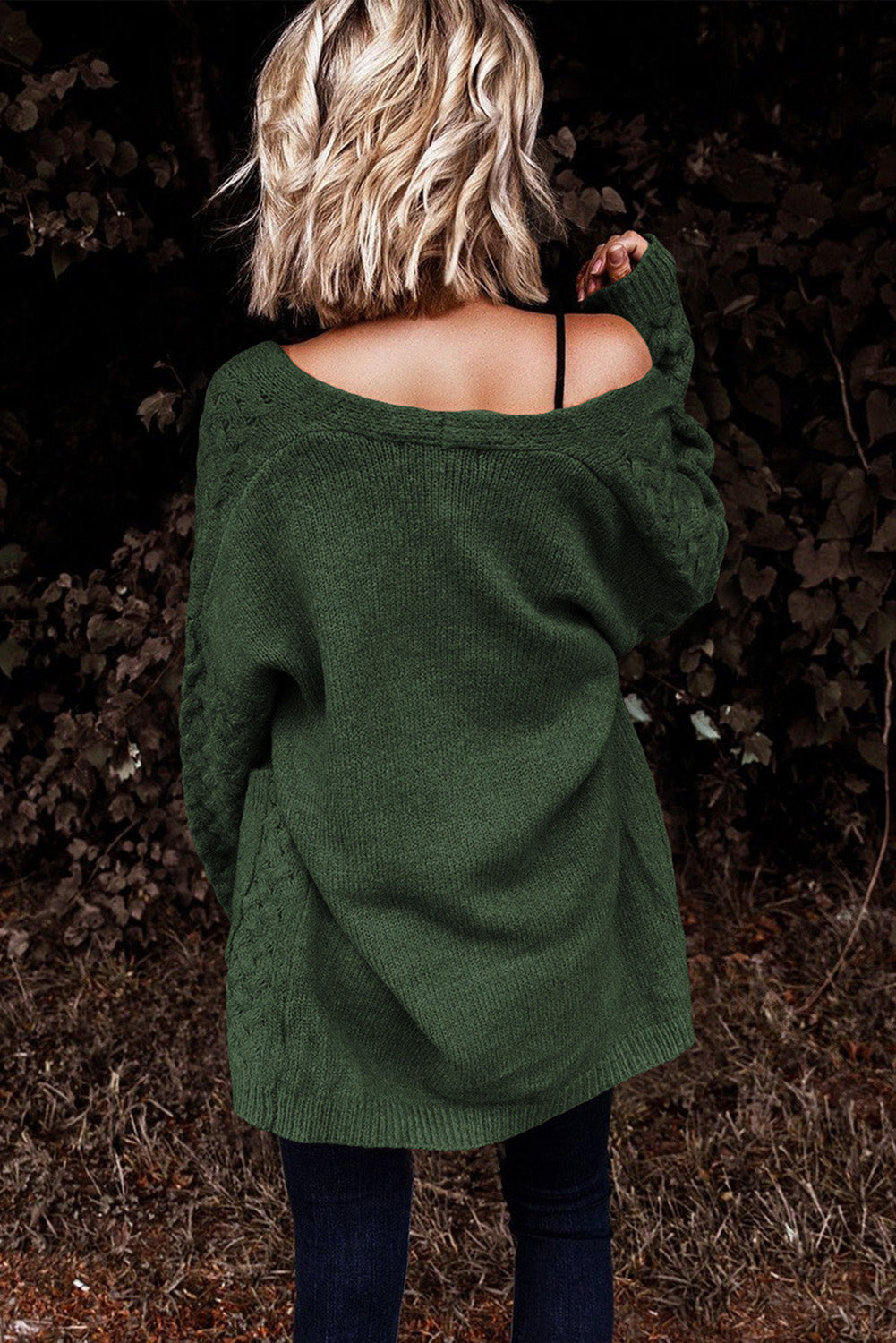 Open Front Woven Texture Knitted Cardigan with Pockets