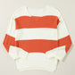 Stripe Loose Color Block Drop Shoulder Bubble Sleeve Sweater