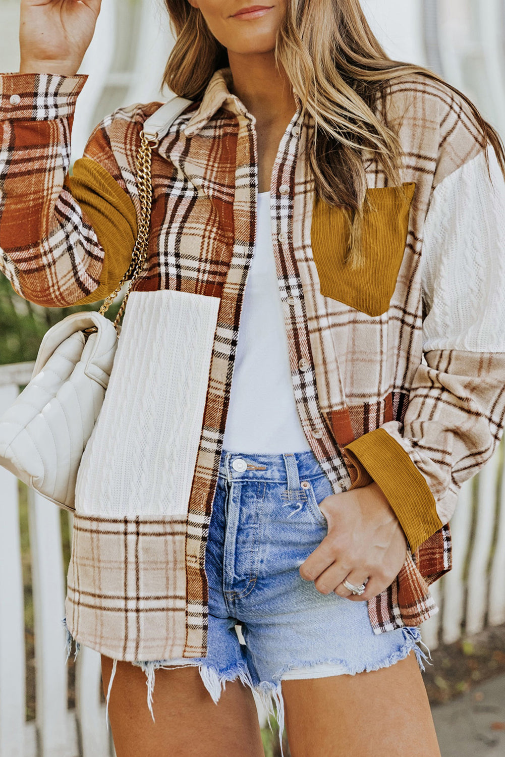 Plus Size Plaid Patchwork Button up Shacket