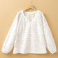 Eyelet Embroidered Puff Sleeve V Neck Blouse