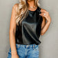Faux Leather Crew Neck Tank Top