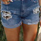 Patchwork Rolled Hem Denim Shorts