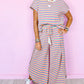 Stripe Rainbow Tee Tasseled String Wide Leg Pants Set