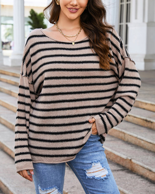 Print Dropped Shoulder Loose Sleeve Sweater