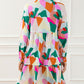 Geometric Print Stand Neck Balloon Sleeve Ruffled Dress