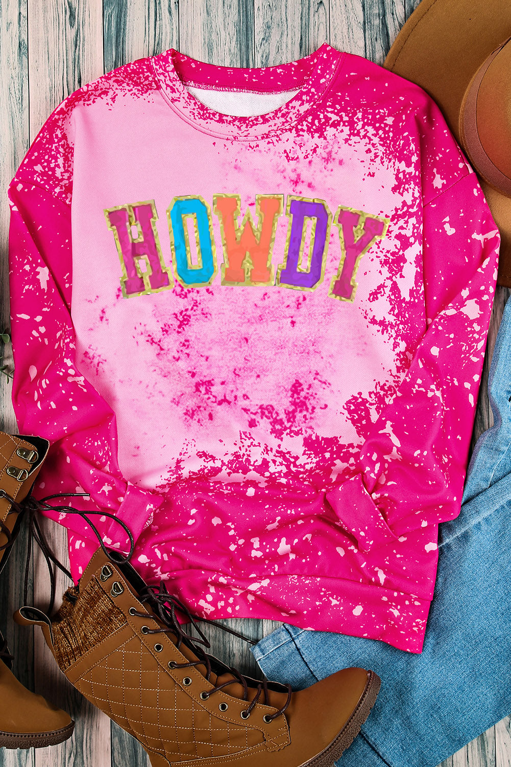 Glitter HOWDY Graphic Western Tie Dye Sweatshirt