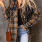Contrast Hooded Drawstring Plaid Shacket