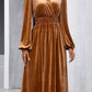 Wrap V Neck Smocked High Waist Velvet Midi Dress