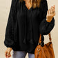 Leopard Mesh Bubble Sleeve Split Neck Blouse