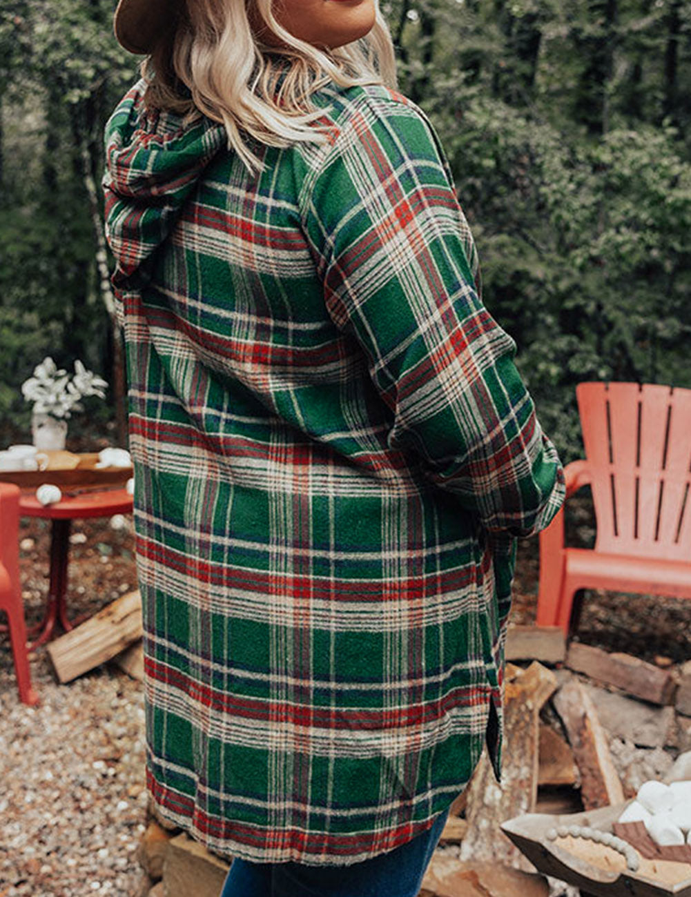 Plus Size Plaid Kangaroo Pocket Drawstring Hoodie