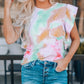 Print Ruffled Cap Sleeve T-shirt