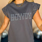 Rhinestone HOWDY Graphic Studded Sleeve T Shirt