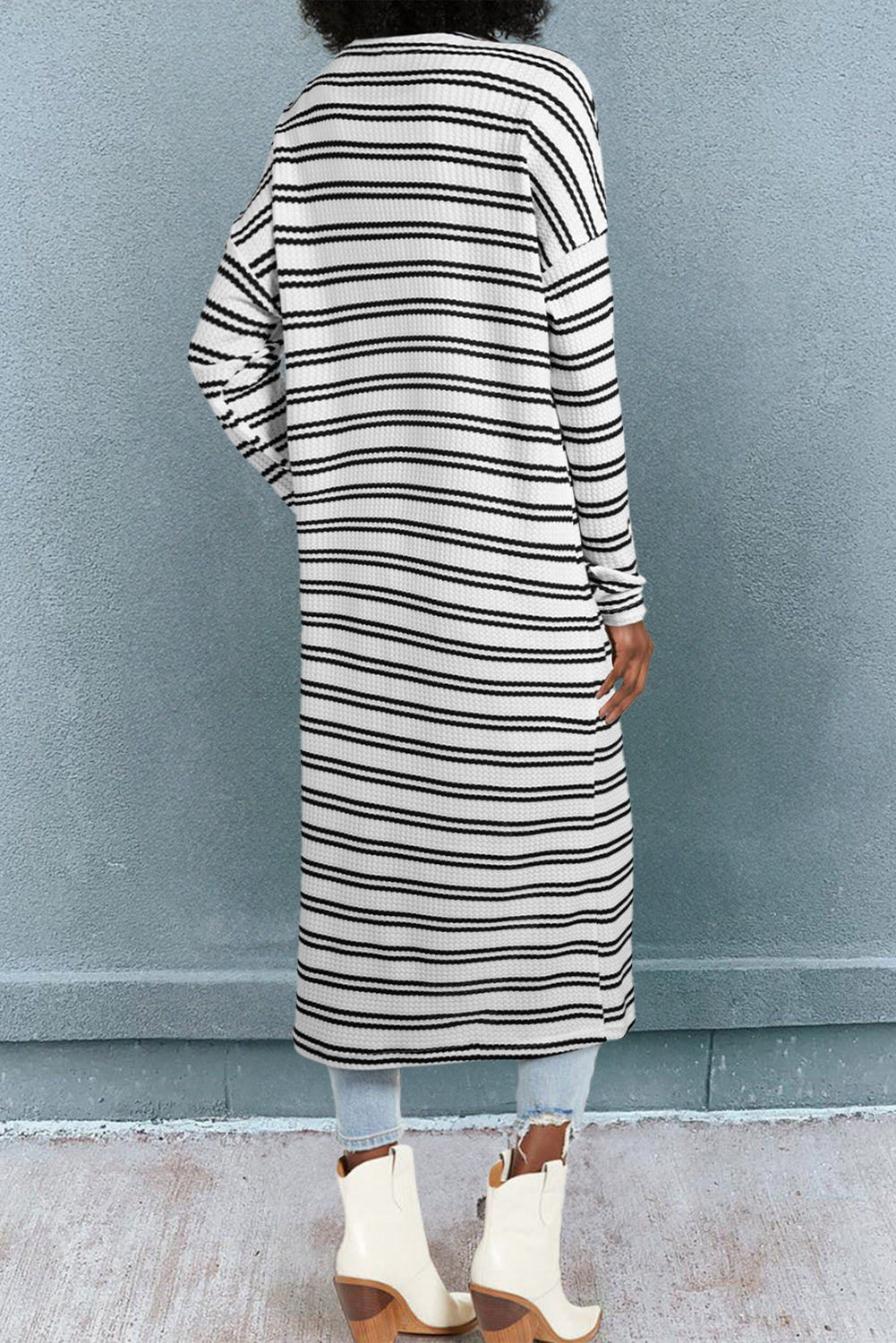 Stripe Print Open Front Duster Cardigan