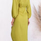 Yellow Ribbon Tie Back Long Puff Sleeve Slit Midi Dress
