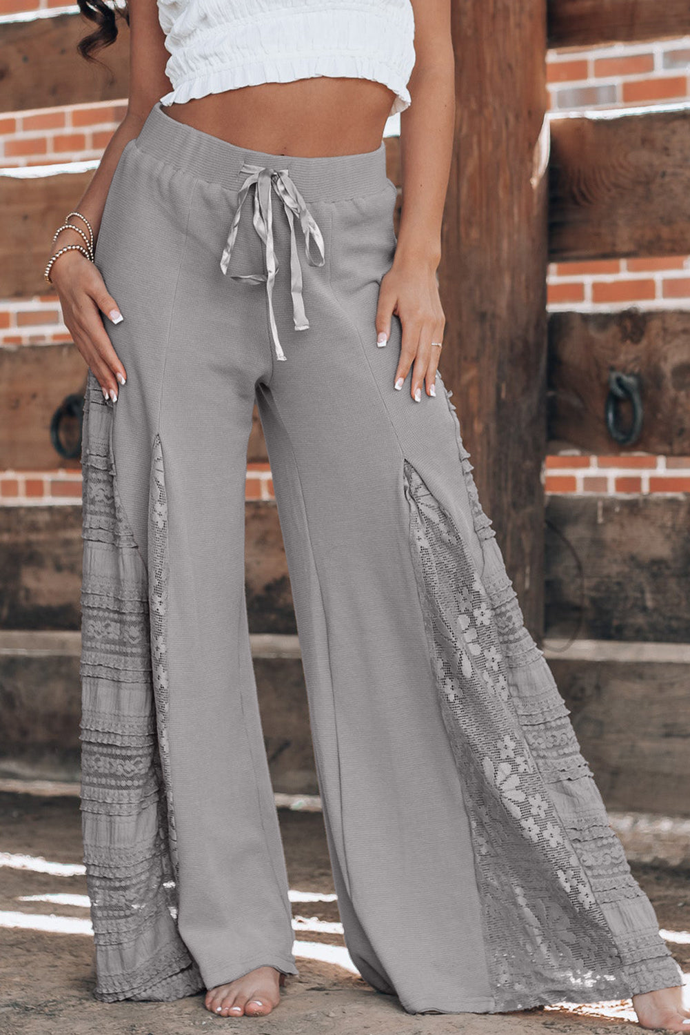 Boho Lace Patchwork Wide Leg High Waist Pants