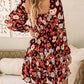 Smocked High Waist Long Sleeve Floral Dress
