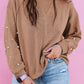 Blossom Pearled Sleeves Drop Shoulder Round Neck Pullover Sweatshirt