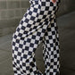 2-Tone Checked Print High Waist Wide Leg Pants