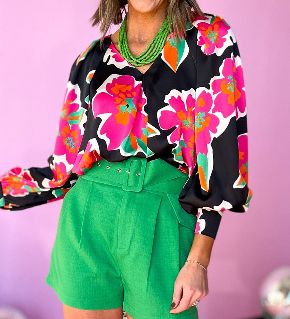 Flower Print Puff Sleeve Blouse