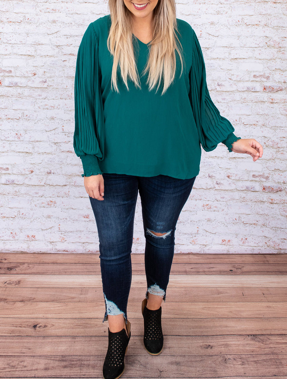 Pleated Bubble Sleeve Plus Size Blouse