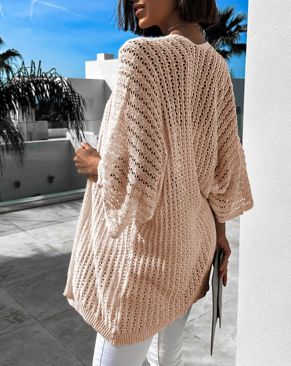 Hollow-out Bracelet Sleeve Knit Cardigan