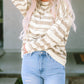 Oversized Striped Bishop Sleeve Pullover Sweatshirt
