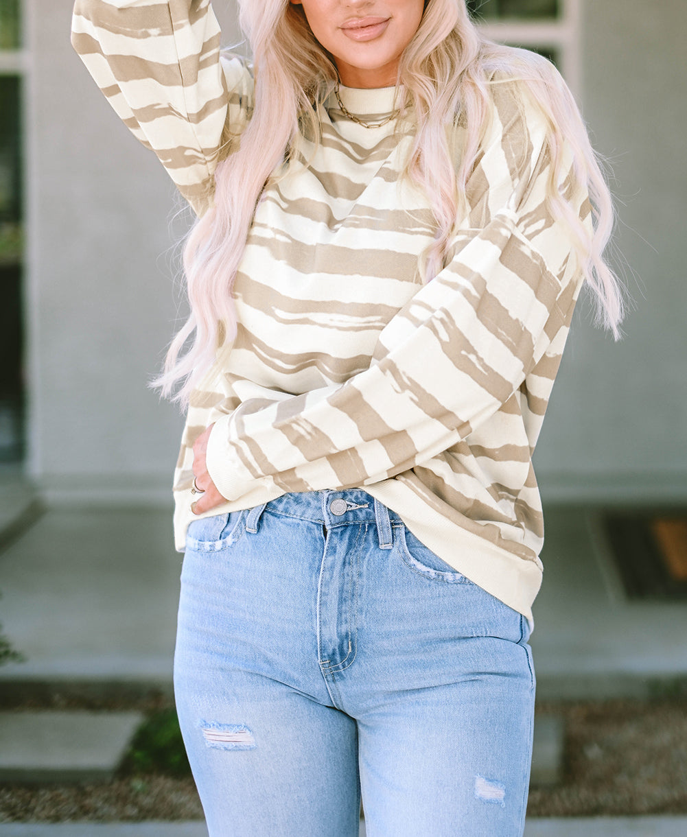 Oversized Striped Bishop Sleeve Pullover Sweatshirt