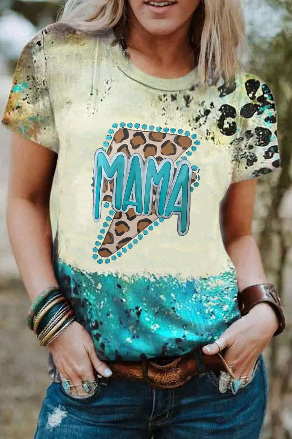 Leopard Bleach MAMA & Lightening Graphic Tee