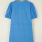 Solid Color Pleated Puff Short Sleeve Shift Dress