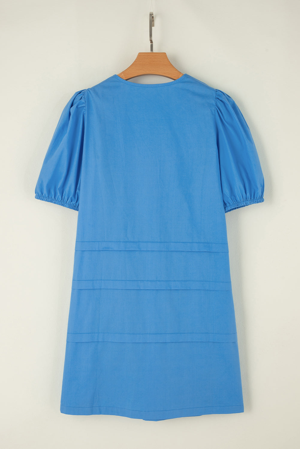 Solid Color Pleated Puff Short Sleeve Shift Dress