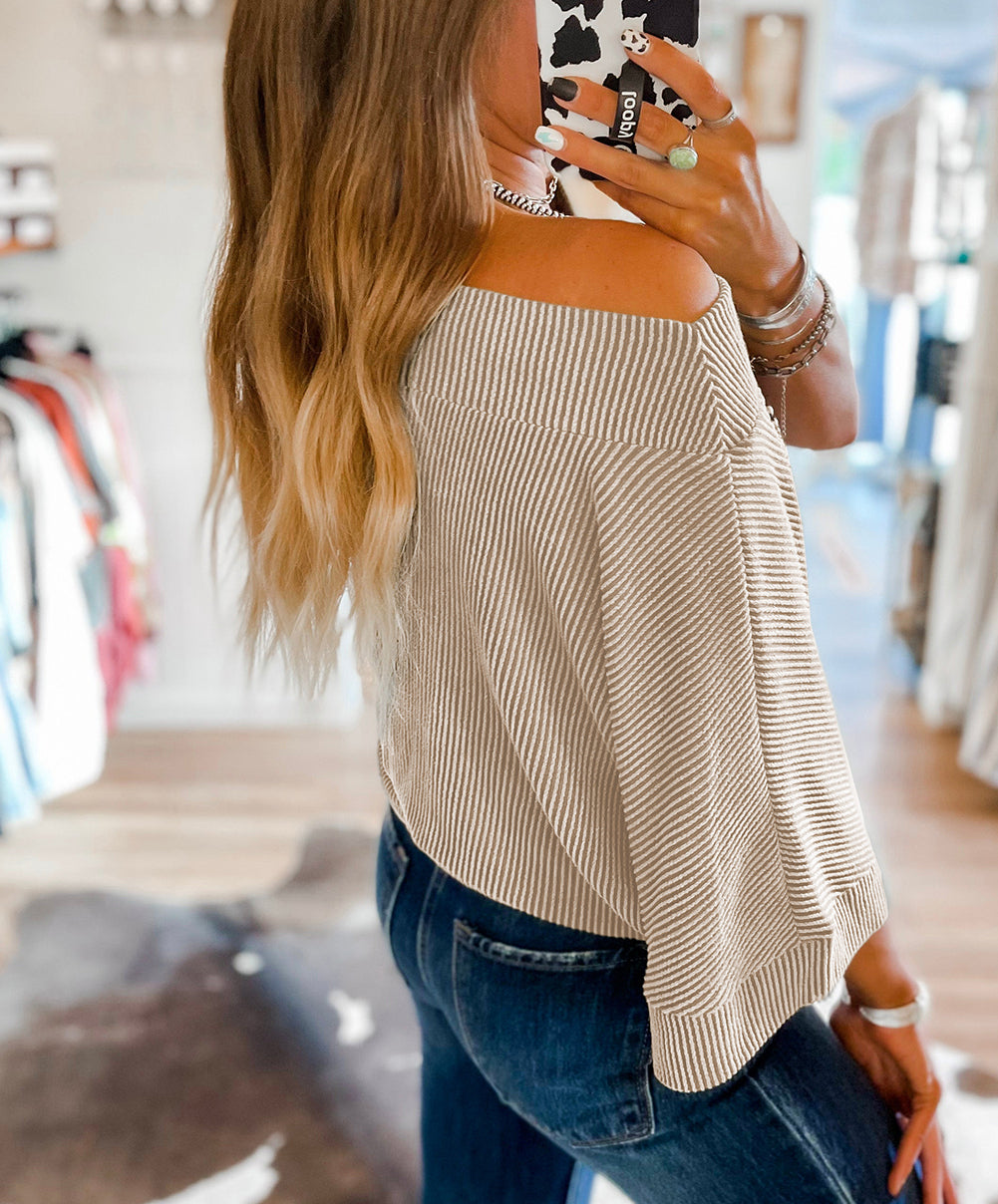 Boatneck Batwing Sleeve Cording Blouse