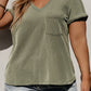 Plus Size Corded V Neck Patch Pocket Tee
