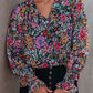 Floral Print Ruffled Long Sleeve V-Neck Blouse