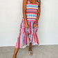 Stripe Ruffled Straps Smocked Tiered Long Dress