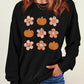 Floral Halloween Pumpkin Graphic Crew Neck Sweatshirt