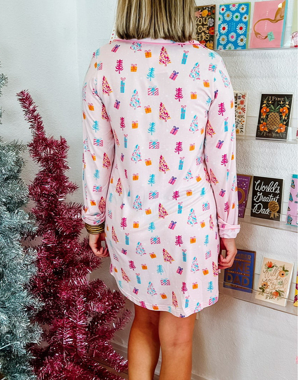 Christmas Twinkle Tree Print Shirt Sleep Dress