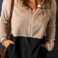 Two Tones Color Block Half Zip Fleece Sweatshirt