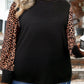 Leopard Patchwork Ribbed Knit Mock Neck Plus Size Top