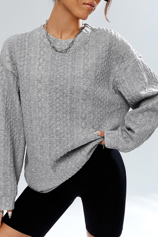 Cable Textured Drop Shoulder Pullover Sweatshirt
