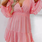 Ruffled Knotted Open Back Wrap V Neck Plus Size Dress