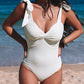 Ribbed Twist Front Knotted Shoulder One Piece Swimsuit