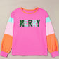 Chenille MERRY Christmas Patched Colorblock Long Sleeve Top