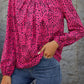 Leopard Print Pleated Blouse with Keyhole