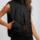 Quilted High Neck Button Up Pocket Vest Coat