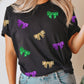 Mardi Gras Sequin Bow Knot Crew Neck T Shirt