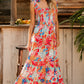 Vibrant Tropical Print Smocked Ruffle Tiered Maxi Dress