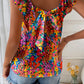 Floral Print Cap Sleeve Square Neck Back Knot Blouse